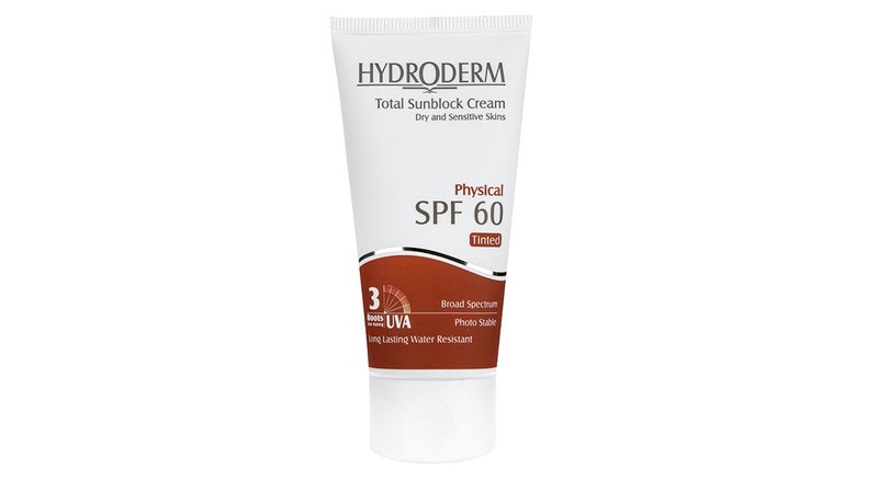 کرم ضد آفتاب هیدرودرم فیزیکال رنگی SPF60 حجم 50 میلی لیتر