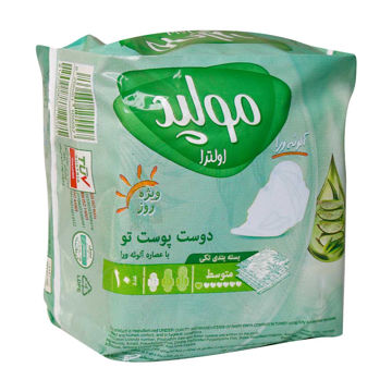 نوار بهداشتی اولترا با عصاره آلوئه ورا متوسط ویژه روز مولپد بسته 10 عددی