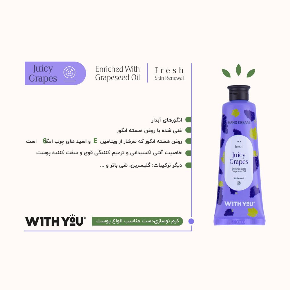 کرم نوسازی و مرطوب کننده دست حاوی روغن هسته انگور ویت یو 50 میل