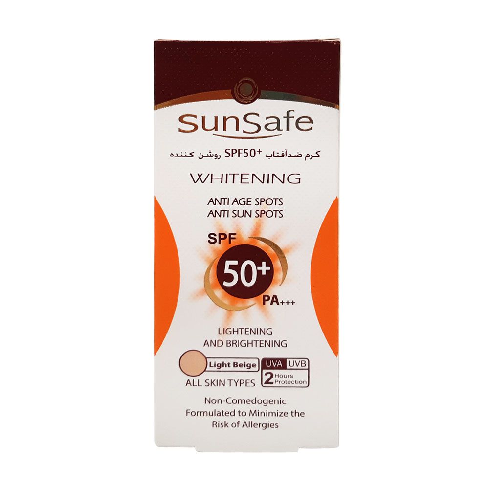 کرم ضد آفتاب روشن کننده بژ روشن مناسب انواع پوست SPF50 سان سیف 50 میل