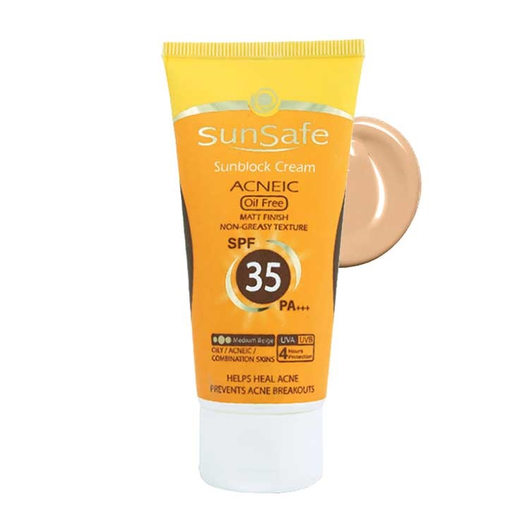 کرم ضد آفتاب رنگی فاقد چربی SPF35 سان سیف 50 میل