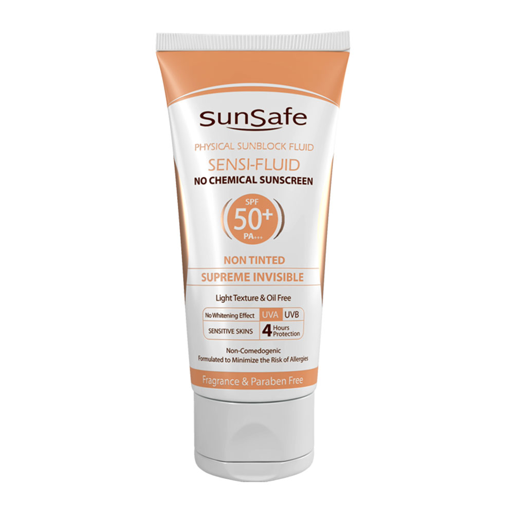 فلوئید ضد آفتاب مناسب پوست حساس +SPF 50 سان سیف 50 میل