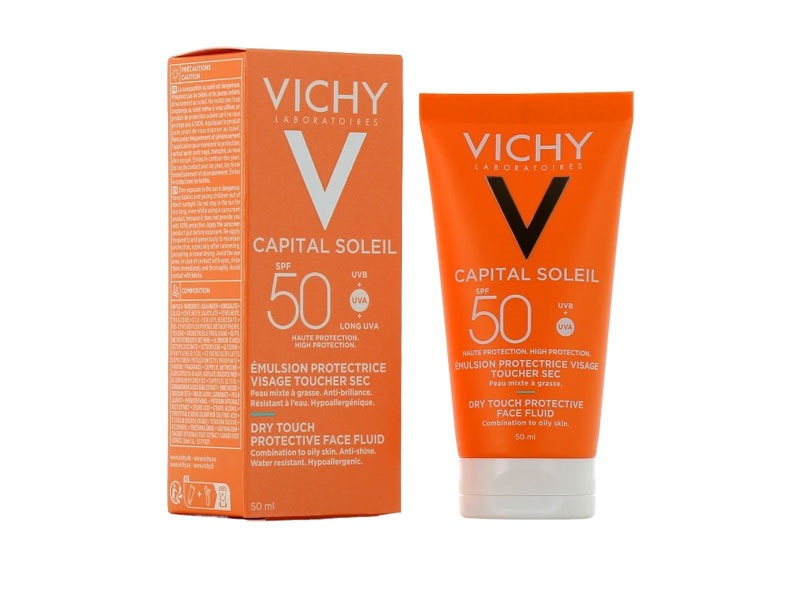 ضد آفتاب فلوئیدی بی رنگ درای تاچ مناسب پوست مختلط تا چرب SPF50 ویشی 50 میل