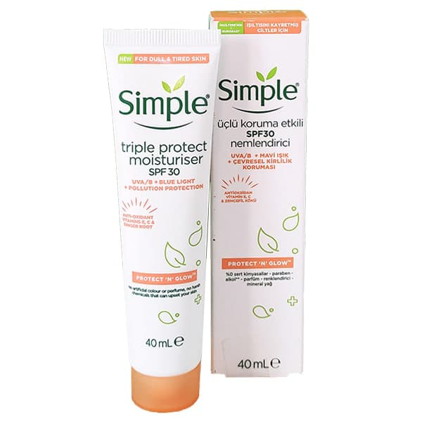 کرم ضد آفتاب، مرطوب کننده و ضد لک Spf 30 مناسب پوست خشک تا معمولی سیمپل 40 میل
