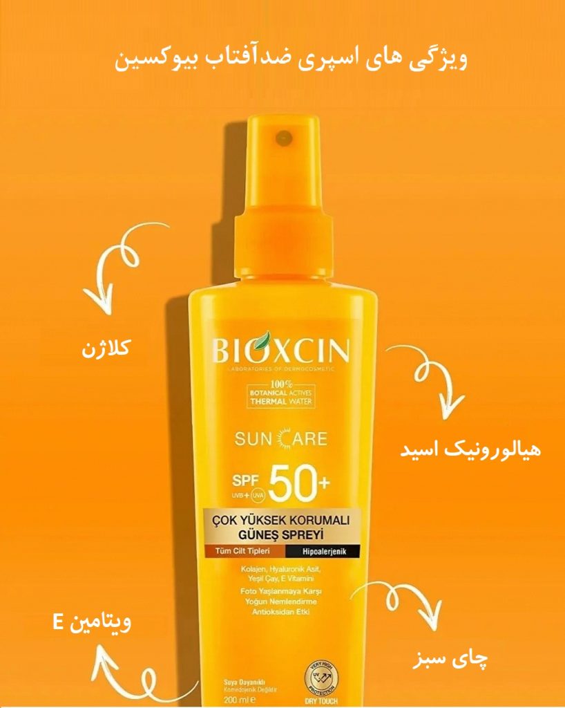 اسپری ضد آفتاب بی رنگ +SPF50 مناسب انواع پوست بیوکسین 200 میل