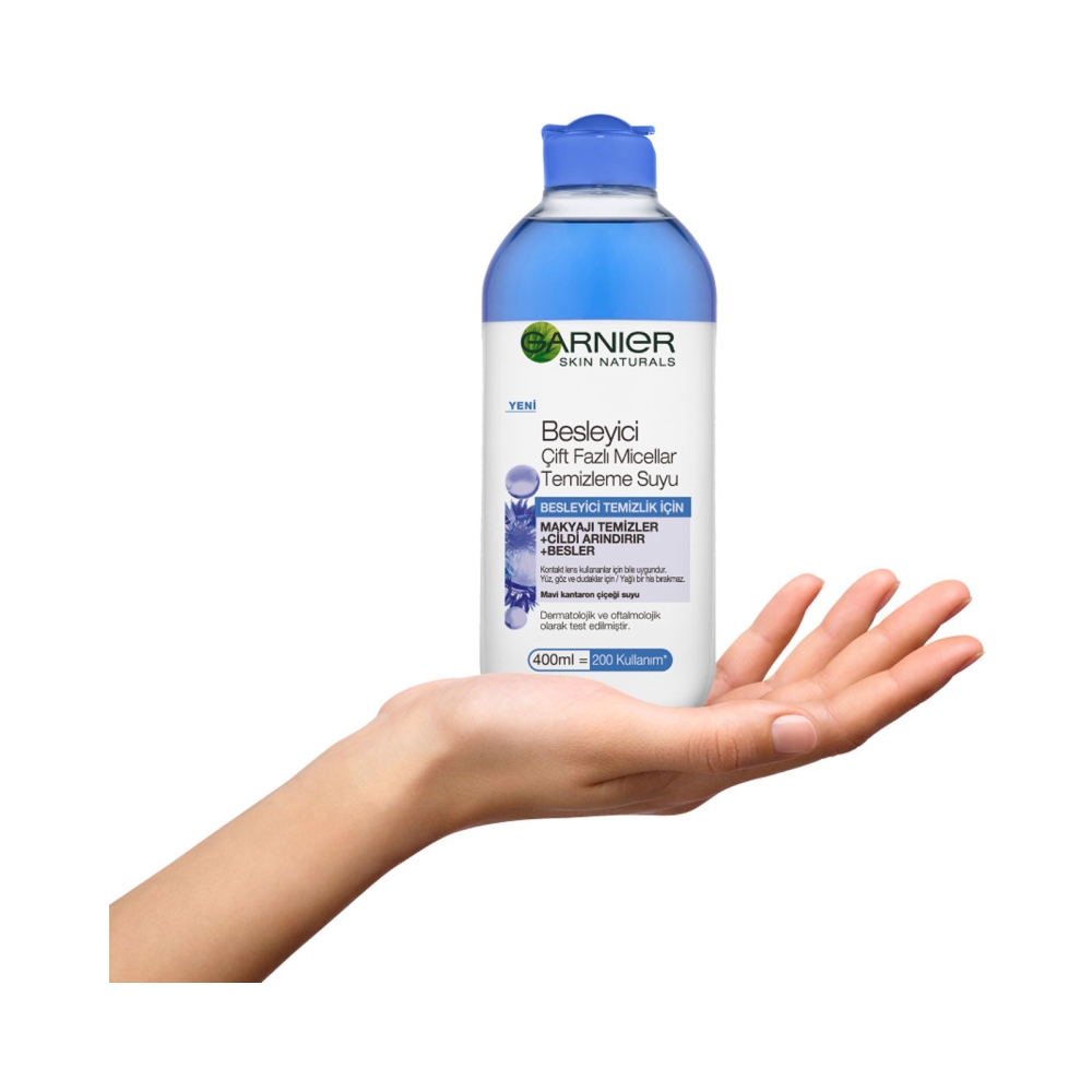 میسلار واتر آبی دوفاز ضد حساسیت مناسب افراد دارای لنز گارنیر 400 میل