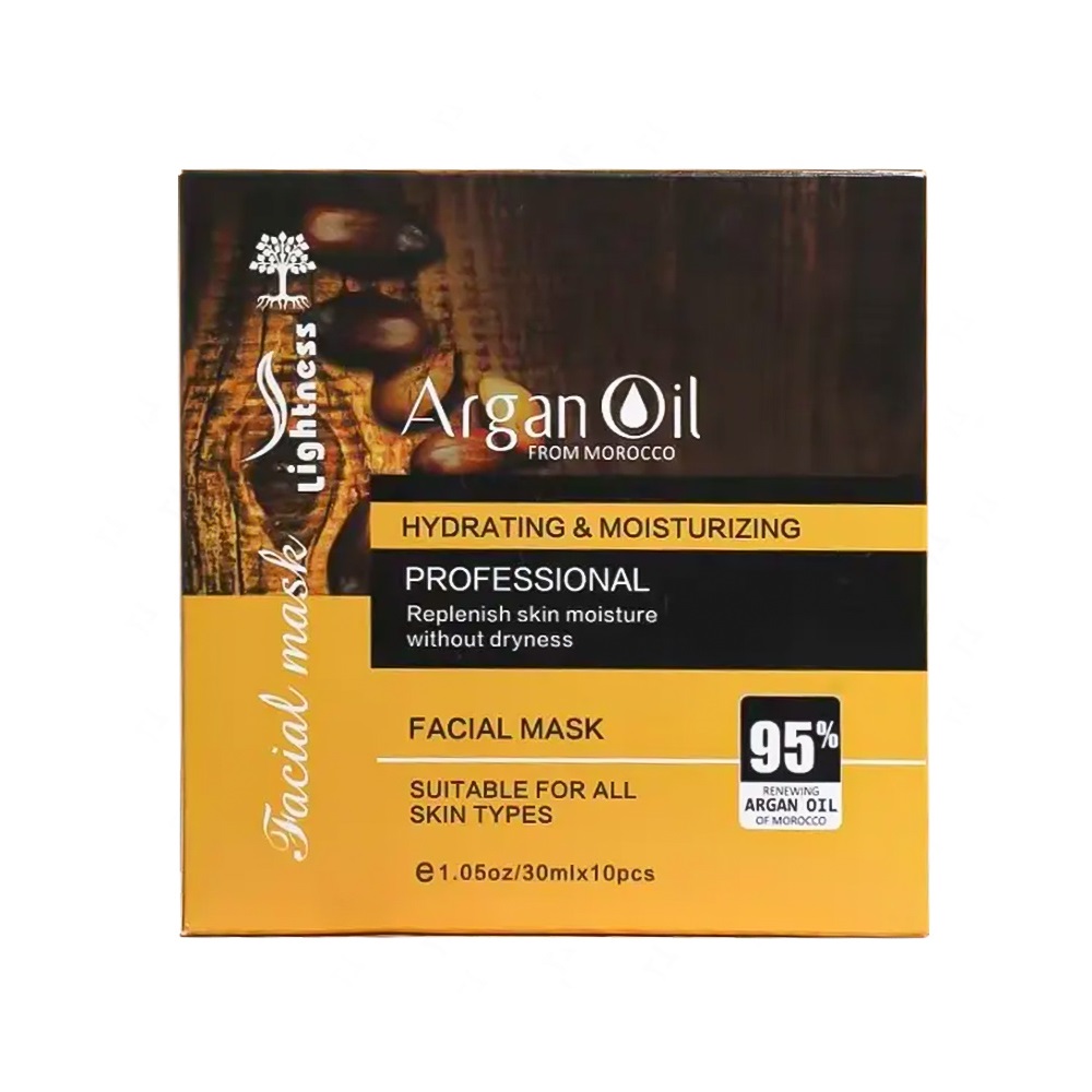 ماسک صورت ورقه‌ای حاوی روغن آرگان و هیالورونیک اسید لایتنس 10 عددی