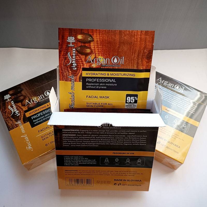 ماسک صورت ورقه‌ای حاوی روغن آرگان و هیالورونیک اسید لایتنس 10 عددی