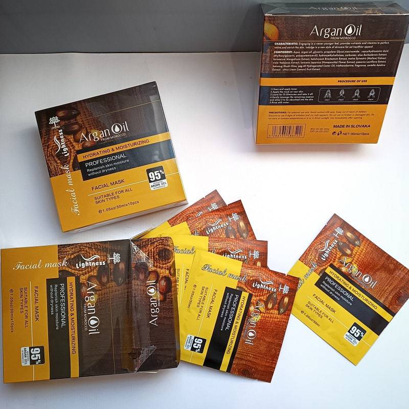 ماسک صورت ورقه‌ای حاوی روغن آرگان و هیالورونیک اسید لایتنس 10 عددی